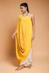 Buy_Ellemora fashions_Yellow Natural Crepe Solid Asymmetric Draped Tunic With Palazzo Pant _Online_at_Aza_Fashions