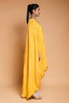 Shop_Ellemora fashions_Yellow Natural Crepe Solid Asymmetric Draped Tunic With Palazzo Pant _at_Aza_Fashions