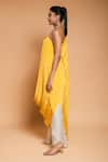 Ellemora fashions_Yellow Natural Crepe Solid Asymmetric Draped Tunic With Palazzo Pant _at_Aza_Fashions