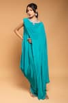 Buy_Ellemora fashions_Blue Natural Crepe Solid Round Draped Cape Kaftan _at_Aza_Fashions