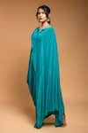 Ellemora fashions_Blue Natural Crepe Solid Round Draped Cape Kaftan _Online_at_Aza_Fashions