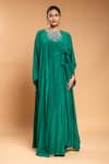 Buy_Ellemora fashions_Green Natural Crepe Solid Round Draped Rope Kaftan _at_Aza_Fashions