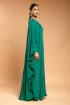 Shop_Ellemora fashions_Green Natural Crepe Solid Round Draped Rope Kaftan _at_Aza_Fashions