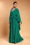 Shop_Ellemora fashions_Green Natural Crepe Solid Round Draped Rope Kaftan _Online_at_Aza_Fashions