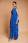 Shop_Ellemora fashions_Blue Natural Crepe Solid High Asymmetric Draped Tunic With Pant _at_Aza_Fashions