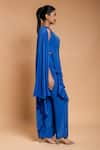 Shop_Ellemora fashions_Blue Natural Crepe Solid High Asymmetric Draped Tunic With Pant _Online_at_Aza_Fashions