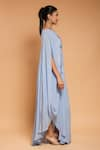 Shop_Ellemora fashions_Blue Natural Crepe Embroidered Tassel Asymmetric One Shoulder Draped Dress _Online_at_Aza_Fashions