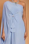 Shop_Ellemora fashions_Blue Natural Crepe Embroidered Tassel Asymmetric One Shoulder Draped Dress _at_Aza_Fashions