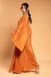 Buy_Ellemora fashions_Orange Natural Crepe Solid V Neck Draped Maxi Dress _Online_at_Aza_Fashions