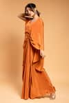 Shop_Ellemora fashions_Orange Natural Crepe Solid V Neck Draped Maxi Dress _Online_at_Aza_Fashions