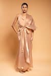 Buy_Ellemora fashions_Gold Natural Crepe Solid Asymmetric Shimmer Draped Maxi Dress _at_Aza_Fashions