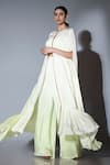 Buy_Ellemora fashions_Green Natural Crepe Embellished Bead Cape Round Floral Kaftan Palazzo Set _Online_at_Aza_Fashions