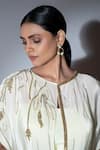 Buy_Ellemora fashions_Green Natural Crepe Embellished Bead Cape Round Floral Kaftan Palazzo Set 