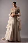 Buy_Ellemora fashions_Ivory Satin Organza Embellished Bead Round Charm Stripe Lehenga Set _at_Aza_Fashions