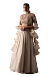 Shop_Ellemora fashions_Ivory Satin Organza Embellished Bead Round Charm Stripe Lehenga Set _Online_at_Aza_Fashions