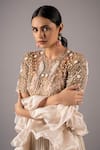 Buy_Ellemora fashions_Ivory Satin Organza Embellished Bead Round Charm Stripe Lehenga Set 