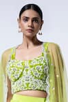 Ellemora fashions_Green Velvet Embellished Bead Shrug Open Drape Charm Floral Blouse Cape Set _Online_at_Aza_Fashions