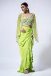 Ellemora fashions_Green Velvet Embellished Bead Shrug Open Drape Charm Floral Blouse Cape Set _at_Aza_Fashions