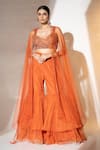 Buy_Ellemora fashions_Orange Satin Organza Embellished Bead Shrug Rustic Charm Sheer Sharara Set _at_Aza_Fashions