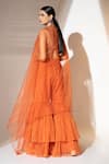 Ellemora fashions_Orange Satin Organza Embellished Bead Shrug Rustic Charm Sheer Sharara Set _Online_at_Aza_Fashions