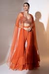 Buy_Ellemora fashions_Orange Satin Organza Embellished Bead Shrug Rustic Charm Sheer Sharara Set _Online_at_Aza_Fashions