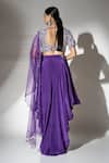 Shop_Ellemora fashions_Purple Natural Crepe Embellished Bead V-neck Regal Blouse Drape Pant Set _at_Aza_Fashions