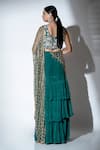 Ellemora fashions_Green Natural Crepe Glimmer Tiered Ruffle Pre-draped Saree With Blouse _Online_at_Aza_Fashions