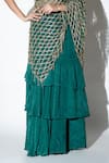 Buy_Ellemora fashions_Green Natural Crepe Glimmer Tiered Ruffle Pre-draped Saree With Blouse _Online_at_Aza_Fashions