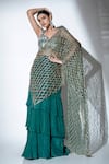 Buy_Ellemora fashions_Green Natural Crepe Glimmer Tiered Ruffle Pre-draped Saree With Blouse 