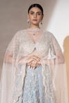 Shop_Ellemora fashions_Grey Net Embellished Bead V-neck Charm Sequin Floral Lehenga Set _at_Aza_Fashions