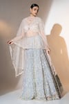 Buy_Ellemora fashions_Grey Net Embellished Bead V-neck Charm Sequin Floral Lehenga Set _Online_at_Aza_Fashions