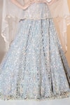 Shop_Ellemora fashions_Grey Net Embellished Bead V-neck Charm Sequin Floral Lehenga Set _Online_at_Aza_Fashions