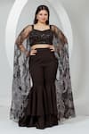 Buy_Ellemora fashions_Black Upada Hand Work Feather Plunge Charm Cape Blouse With Sharara _at_Aza_Fashions