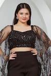 Ellemora fashions_Black Upada Hand Work Feather Plunge Charm Cape Blouse With Sharara _Online_at_Aza_Fashions