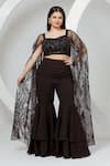 Ellemora fashions_Black Upada Hand Work Feather Plunge Charm Cape Blouse With Sharara _at_Aza_Fashions