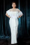 Buy_Ellemora fashions_White Upada Embellished Ostrich Feather Blouse Whimsy Skirt Set With Cape _at_Aza_Fashions