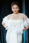 Ellemora fashions_White Upada Embellished Ostrich Feather Blouse Whimsy Skirt Set With Cape _at_Aza_Fashions