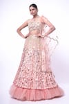 Buy_Ellemora fashions_Peach Blouse Upada Hand Embroidery Mirror Asymmetric Mirage Lehenga With _at_Aza_Fashions