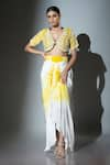 Buy_Ellemora fashions_Yellow Upada Hand Embroidery Floral Plunge Sunshine Tie-dye Delight Skirt Set _at_Aza_Fashions