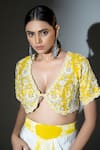 Buy_Ellemora fashions_Yellow Upada Hand Embroidery Floral Plunge Sunshine Tie-dye Delight Skirt Set 