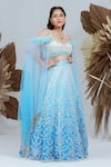 Shop_Ellemora fashions_Blue Upada Net Hand Embroidered Thread Sweetheart Bliss Blouse And Lehenga Set _Online_at_Aza_Fashions