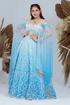 Ellemora fashions_Blue Upada Net Hand Embroidered Thread Sweetheart Bliss Blouse And Lehenga Set _at_Aza_Fashions