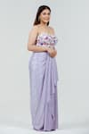 Buy_Ellemora fashions_Purple Blouse Upada Hand Embroidered Floral Tube lavender Pleated Skirt Set _Online_at_Aza_Fashions