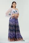 Ellemora fashions_Purple Organza Hand Embroidered Floral V Neck Blouse And Palazzo Set_at_Aza_Fashions