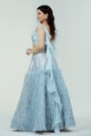 Buy_Ellemora fashions_Blue Nylon Organza Embellished Fur V Neck Lehenga Set