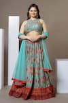 Buy_Ellemora fashions_Blue Lehenga And Blouse Bamberg Silk Printed Floral Halter Set _at_Aza_Fashions