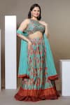 Shop_Ellemora fashions_Blue Lehenga And Blouse Bamberg Silk Printed Floral Halter Set _at_Aza_Fashions