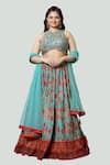 Shop_Ellemora fashions_Blue Lehenga And Blouse Bamberg Silk Printed Floral Halter Set _Online_at_Aza_Fashions