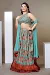 Ellemora fashions_Blue Lehenga And Blouse Bamberg Silk Printed Floral Halter Set _at_Aza_Fashions