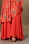 Shop_Ellemora fashions_Red Modal Satin Printed Floral V Neck Angrakha Top And Palazzo Set_Online_at_Aza_Fashions